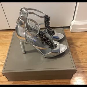 BCBCMAXAZRIA Waltz Silver Metallic Leather Sandal